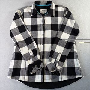 Orvis Shirt Jacket Mens Med Black White Buffalo Plaid Flannel Snap Front Pockets